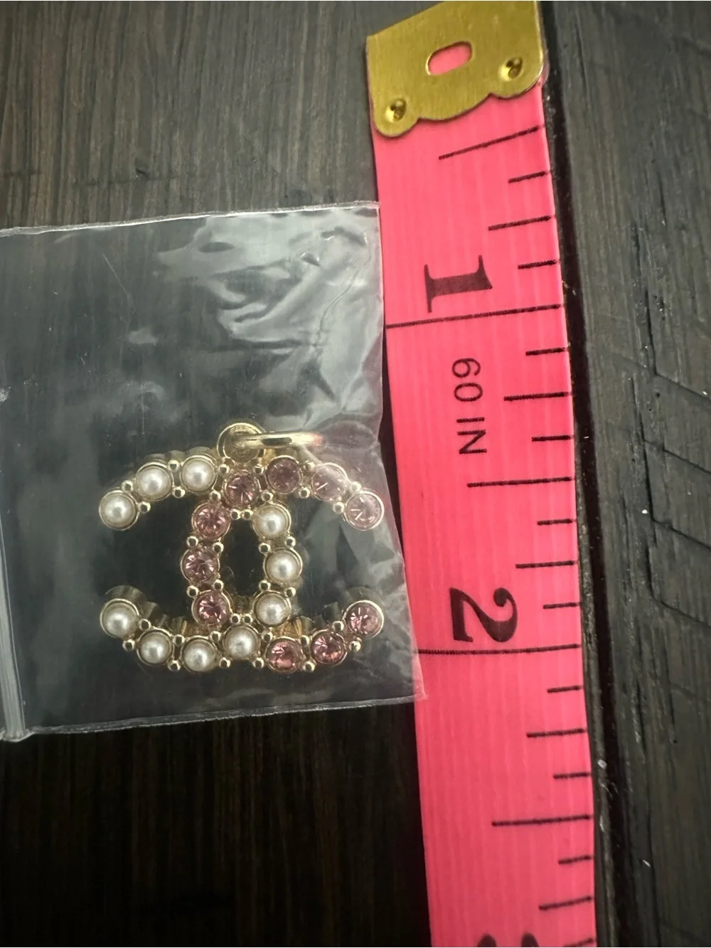 CC Chanel Gold-Tone Pendant with Pink Crystals and Pearls